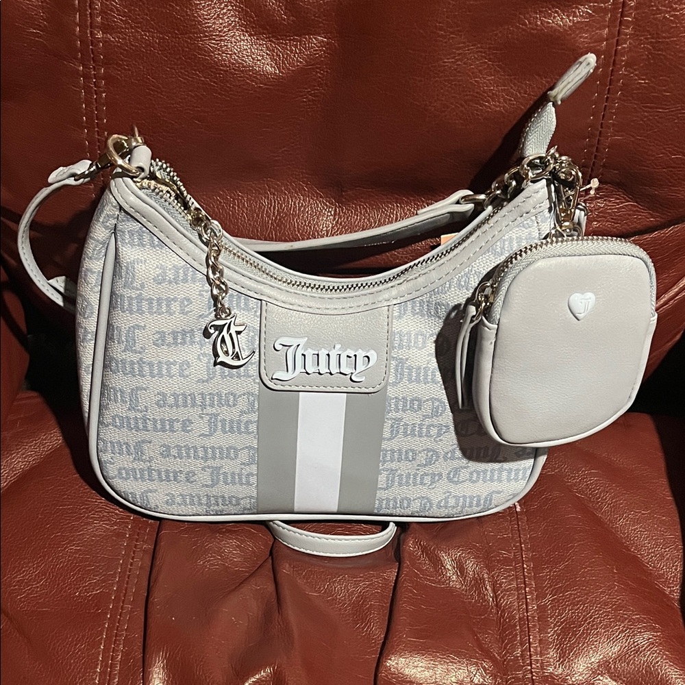 Juicy Couture Gray and White Crossbody Bag with Charm